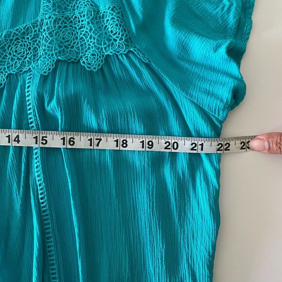 Lane Bryant Women's Tunic Teal Sz 14 Flare Sleeve Squared Neck Rayon Blouse Top - Picture 8 of 11